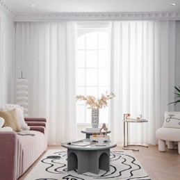 Modern Voile Tulle Curtain Made to Measure Curtain Solid Color White Sheer For Living Room