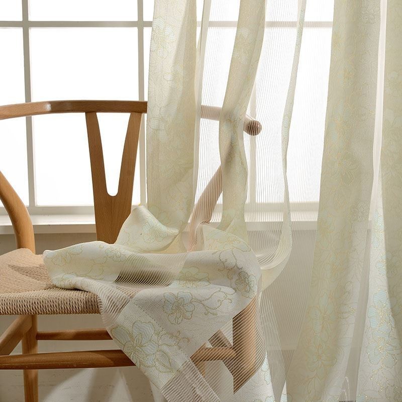 Simple Rural Sheer Curtain Made to Measure Curtain Peachblossom Jacquard Bedroom Living Room Fabric