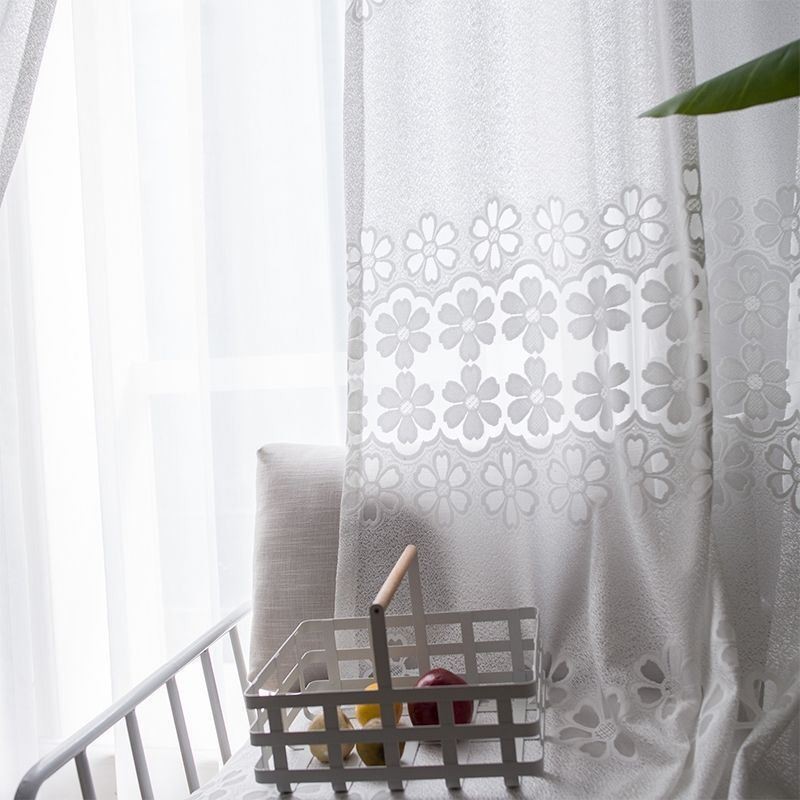 Modern White Tulle Curtains Flower Sheers Curtain Made to Measure Curtain For Living Room