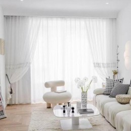 Geometric Sheer Curtains Modern Embroidery Tulle For Living Room