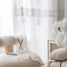 Geometric Sheer Curtains Modern Embroidery Tulle For Living Room