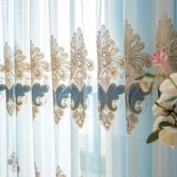 Luxury Sheer Curtains Floral Embroidered Semi Voile Curtain Made to Measure Curtain For Bedroom