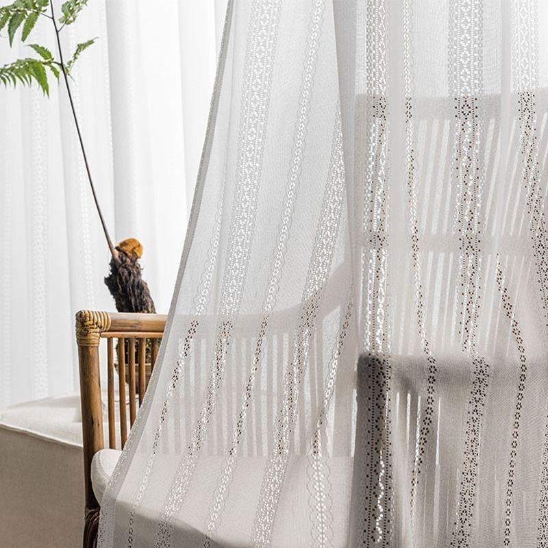 Classical Geometric Window Screen White Embroidery Organza For Living Room Made to Measure Curtain
