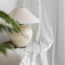 Classical Geometric Window Screen White Embroidery Organza For Living Room Made to Measure Curtain