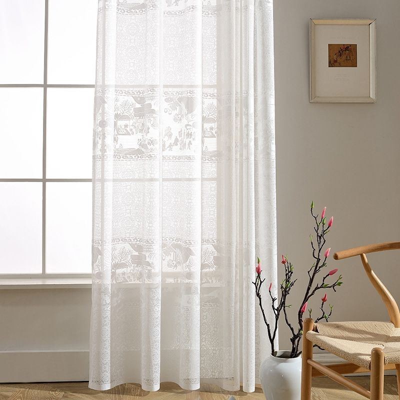 White Jacquard Drapes Translucent Curtains For Living Room Bedroom