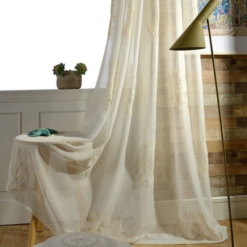 Flower Embroidered Tulle Curtains Sheer Window Screen For Living Room Bedroom