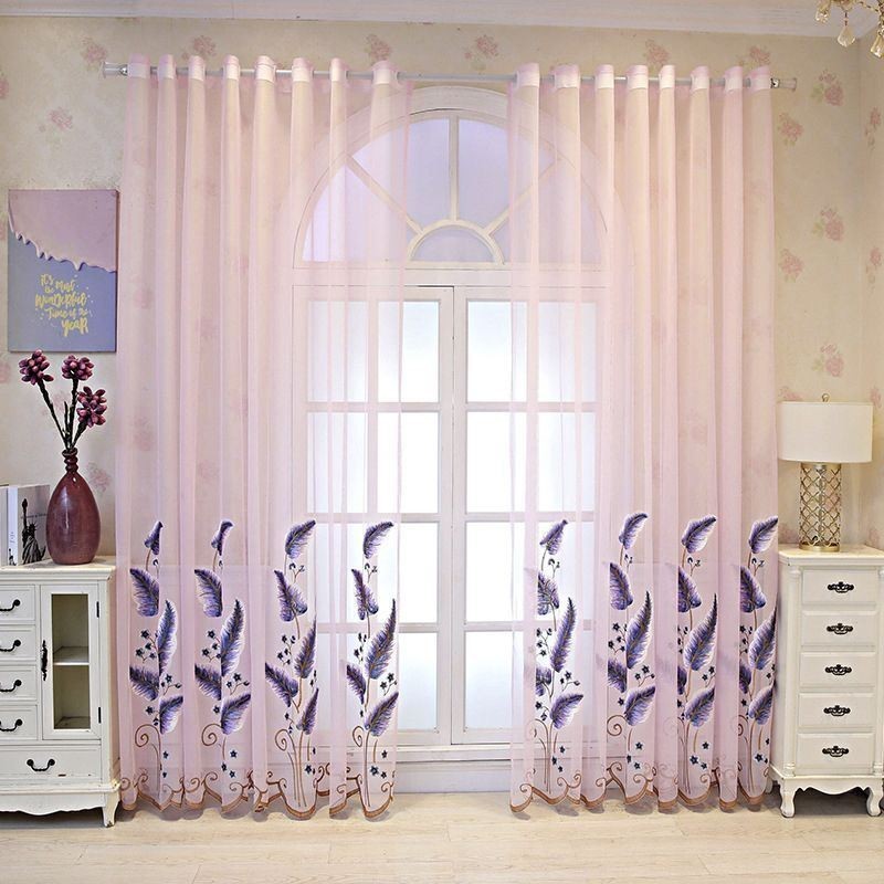 Decorative Window Screen Leaf Embroied Sheer Curtain Made to Measure Curtain For Living Room