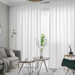 White Sheer Curtains Pleated Crinkled Window Panels