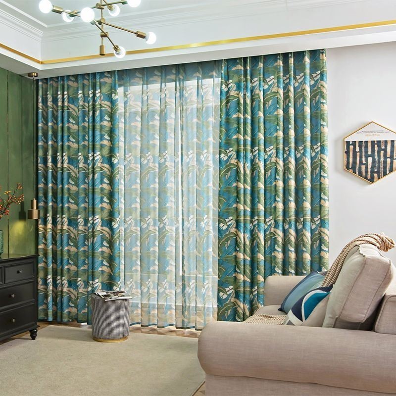 Cotton Linen Curtains American Style Banana Leaf Printed