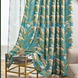 Cotton Linen Curtains American Style Banana Leaf Printed