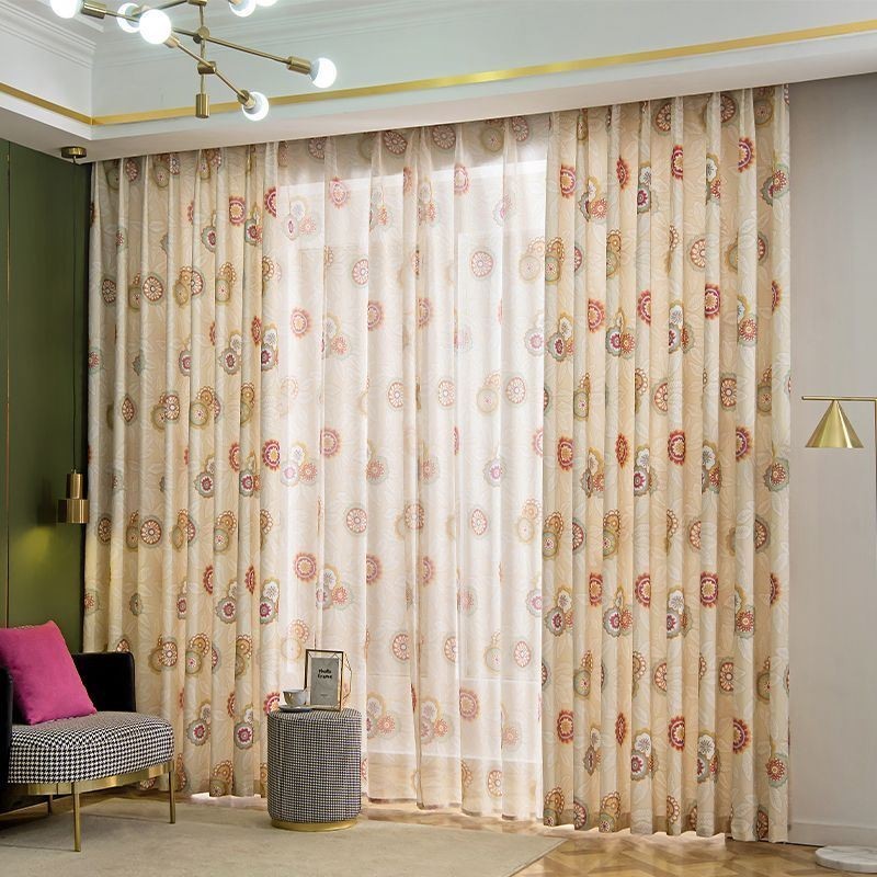 Cotton Linen Curtain Made to Measure Curtain American Style Flower Printed Semi Blackout