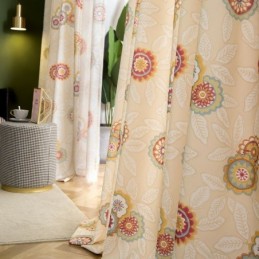 Cotton Linen Curtain Made to Measure Curtain American Style Flower Printed Semi Blackout
