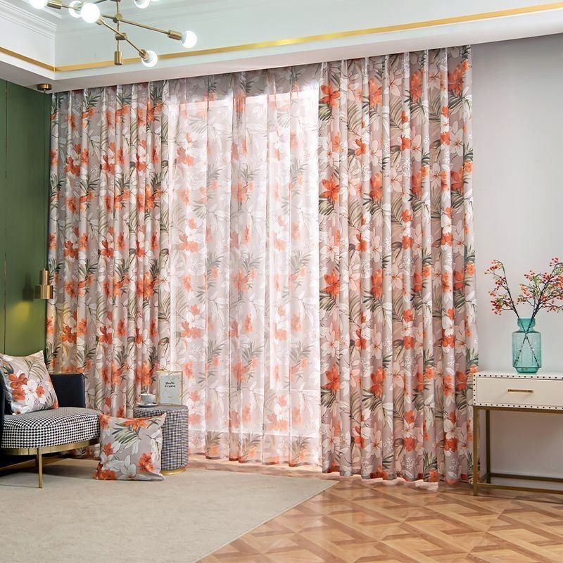 Cotton Linen Curtain Made to Measure Curtain American Style Flower Printed