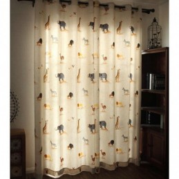 Beige Cartoon Pattern Curtain Made to Measure Curtain Lion Giraffe Elephant Children’s Room Curtains