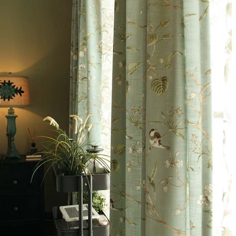 Blackout Curtain Made to Measure Curtain American Pastoral Bird Printing Breathable Window Shade