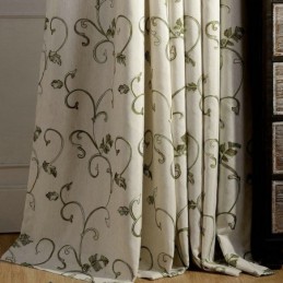 Japanese Style Curtain Made to Measure Curtain Minimalist Green Leaf Embroidered Living Room Bedroom
