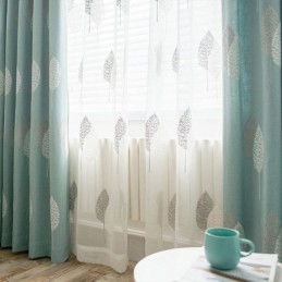Nordic Curtain Made to Measure Curtain Cotton Linen Minimalist Leaf Embroidery