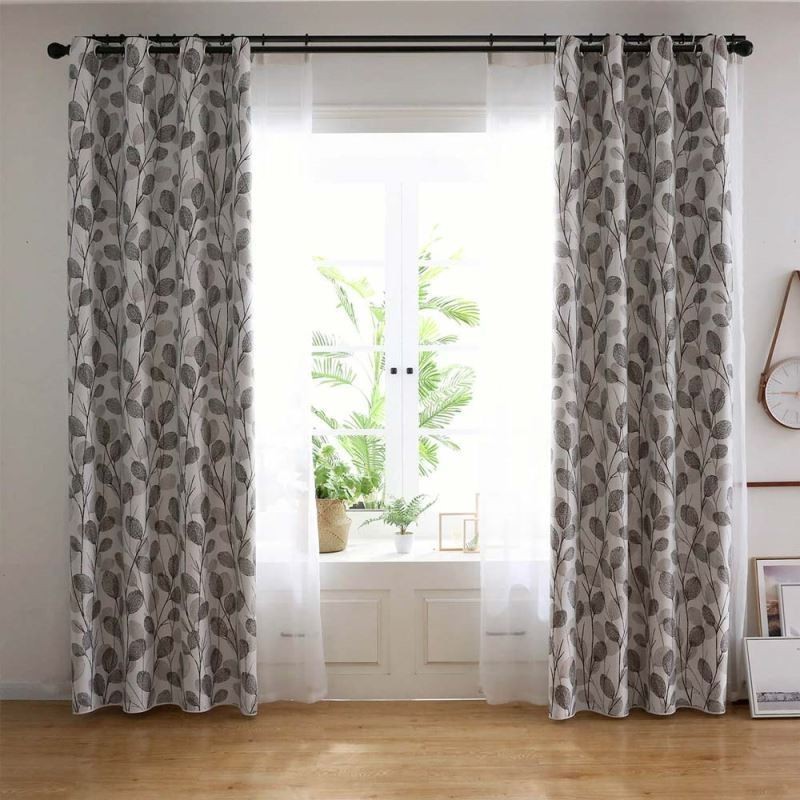Simple Leaf Printed Curtain Made to Measure Curtain Nordic Style Grey Living Room Bedroom Study Fabric