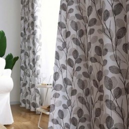 Simple Leaf Printed Curtain Made to Measure Curtain Nordic Style Grey Living Room Bedroom Study Fabric