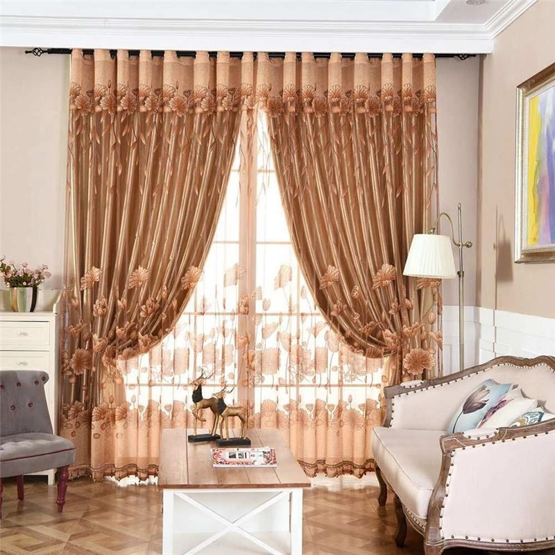 Modern Minimalist Voile Curtain Made to Measure Curtain Brown Jacquard Living Room Window Sheer