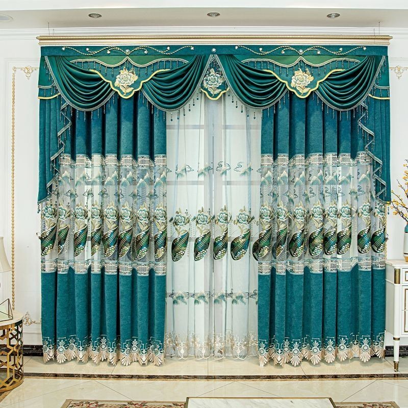 Semi Blackout Curtain Made to Measure Curtain Chinese Style Chenille Pipa Embroidery For Living Room Bedroom