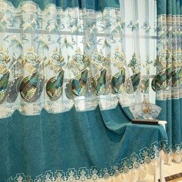 Semi Blackout Curtain Made to Measure Curtain Chinese Style Chenille Pipa Embroidery For Living Room Bedroom