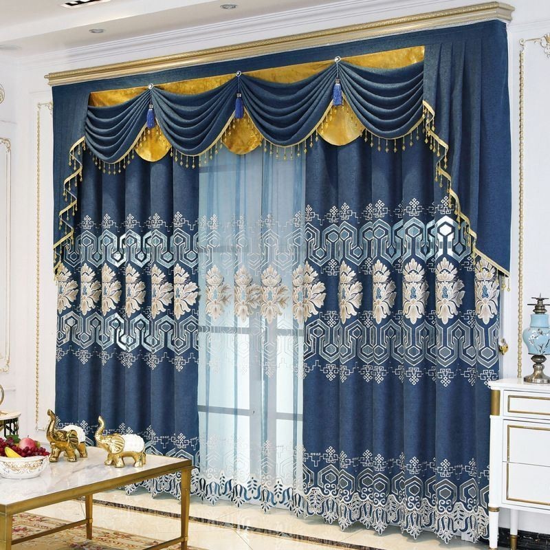 Chenille Semi Blackout Curtain Made to Measure Curtain European Flower Embroidery For Living Room Bedroom