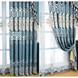Chenille Semi Blackout Curtain Made to Measure Curtain European Flower Embroidery For Living Room Bedroom