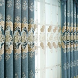 Chenille Semi Blackout Curtain Made to Measure Curtain European Flower Embroidery For Living Room Bedroom