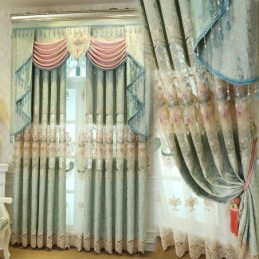 Chenille Semi Blackout Curtain Made to Measure Curtain European Flower Embroidery For Living Room Bedroom