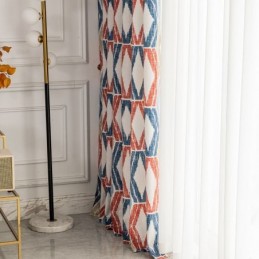 Chenille Curtain Made to Measure Curtain Rhombus Printed Nordic Style Blackout