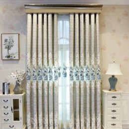 European Chenille Curtain Made to Measure Curtain Floral Embroidery For Living Room Bedroom