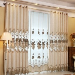 Chenille Semi Blackout Curtain Made to Measure Curtain European Style Floral Embroidery For Living Room Bedroom