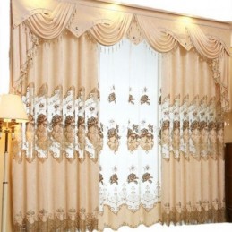Chenille Semi Blackout Curtain Made to Measure Curtain European Style Floral Embroidery For Living Room Bedroom
