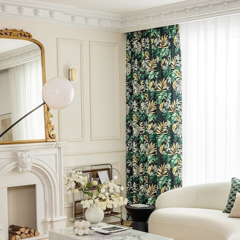 Chenille Blackout Curtains European Style Plant Printed
