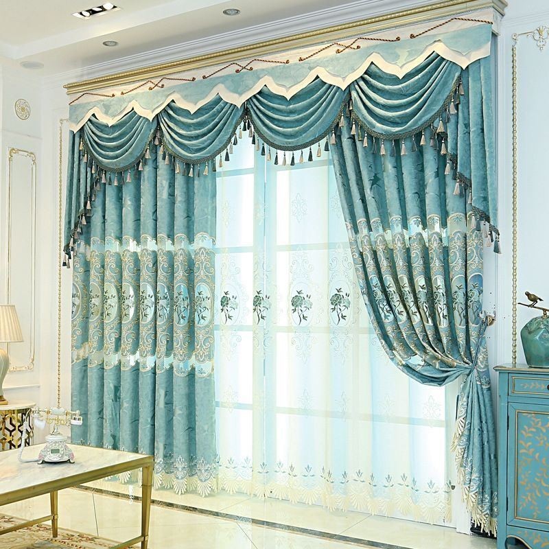 European Semi Blackout Curtain Made to Measure Curtain Floral Embroidery Chenille For Living Room Bedroom