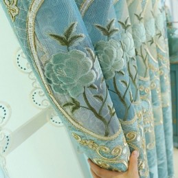 European Semi Blackout Curtain Made to Measure Curtain Floral Embroidery Chenille For Living Room Bedroom