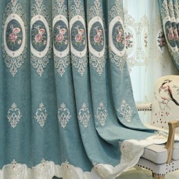 Chenille Embroidery Curtains European Style Floral For Living Room Bedroom