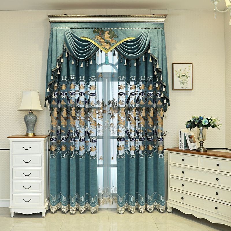 Chenille Semi Blackout Curtains Chinese Style Mountains Embroidery Living Room Bedroom