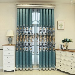 Chenille Semi Blackout Curtains Chinese Style Mountains Embroidery Living Room Bedroom
