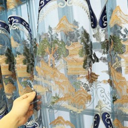 Chenille Semi Blackout Curtains Chinese Style Mountains Embroidery Living Room Bedroom