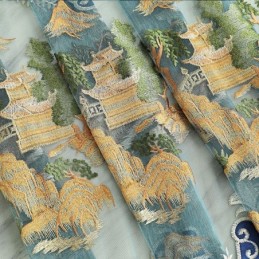 Chenille Semi Blackout Curtains Chinese Style Mountains Embroidery Living Room Bedroom