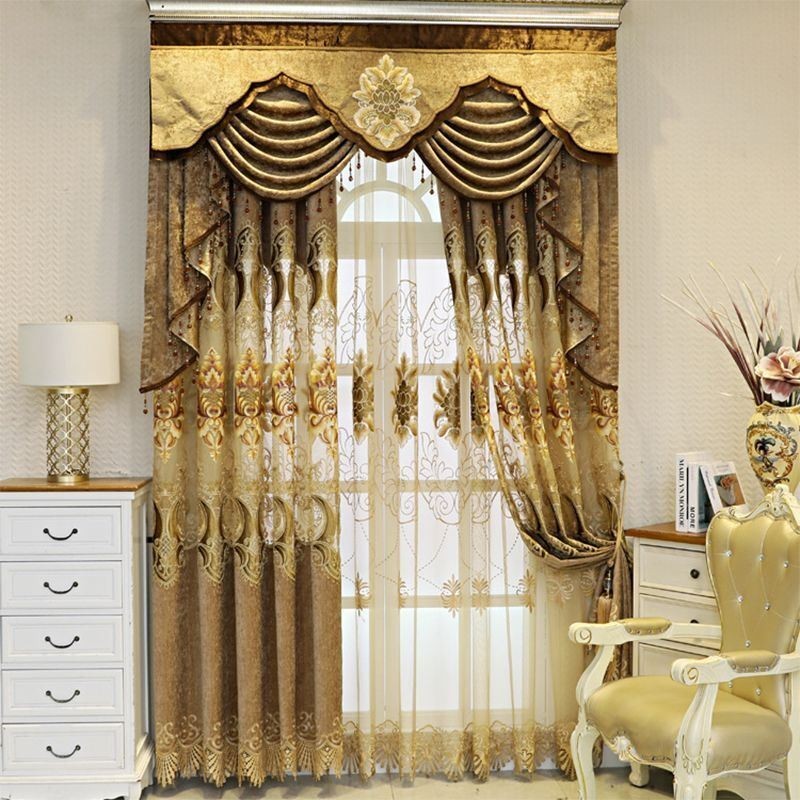 Chenille Semi Blackout Curtain Made to Measure Curtain European Flower Embroidery For Living Room Bedroom