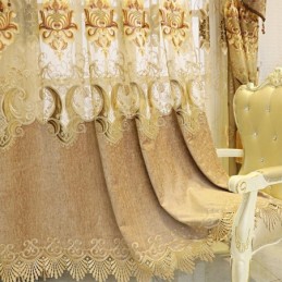 Chenille Semi Blackout Curtain Made to Measure Curtain European Flower Embroidery For Living Room Bedroom