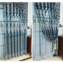 Chenille Semi Blackout Curtains European Style Floral Embroidery Living Room Bedroom