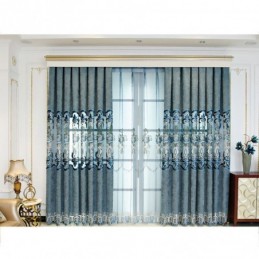 Chenille Semi Blackout Curtains European Style Floral Embroidery Living Room Bedroom