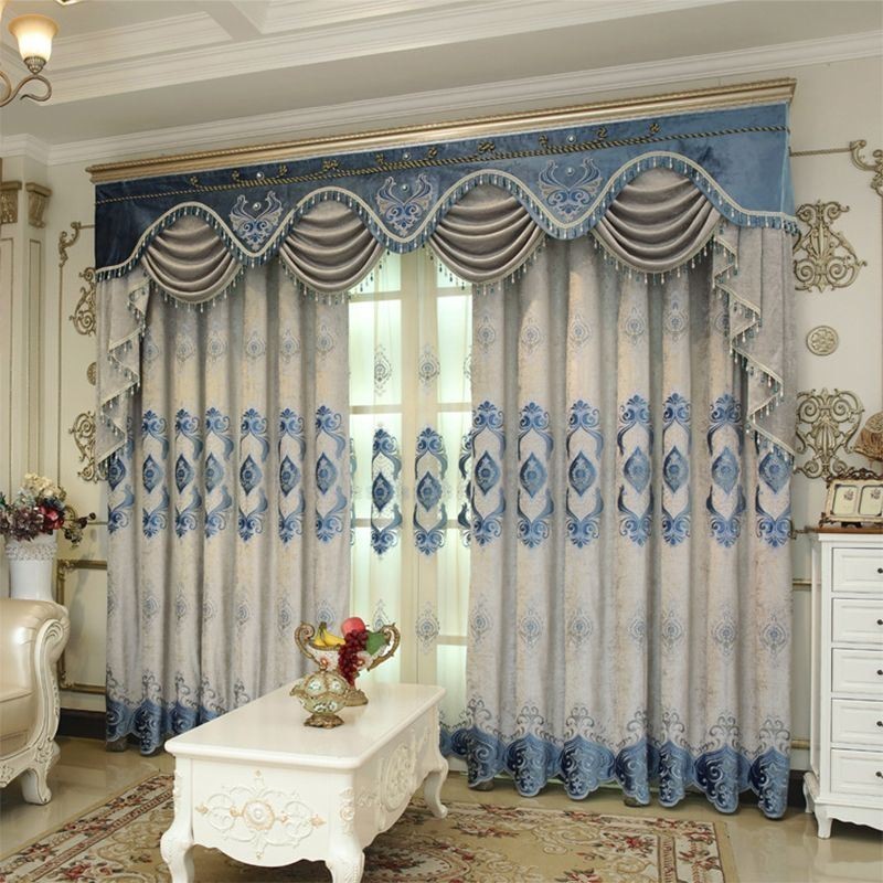 Chenille Curtain Made to Measure Curtain European Flower Embroidery Semi Blackout For Living Room Bedroom
