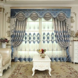 Chenille Curtain Made to Measure Curtain European Flower Embroidery Semi Blackout For Living Room Bedroom