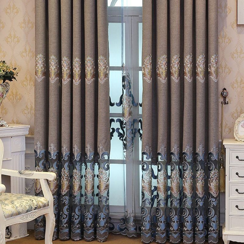 Ingni Semi Blackout Curtain Made to Measure Curtain European Flower Embroidery For Living Room
