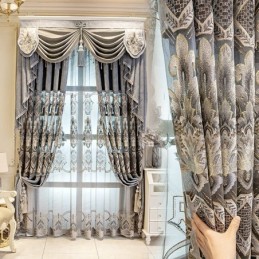Chenille Curtain Made to Measure Curtain European Flower Embroidery Semi Blackout For Living Room Bedroom
